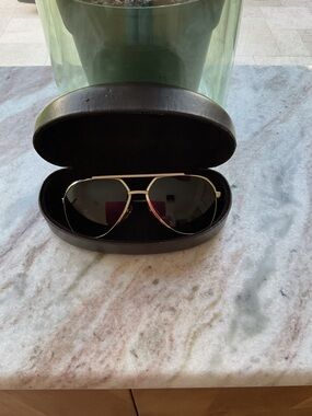 Michael Kors Gold Frame Black Lens Aviator Sunglasses - MK